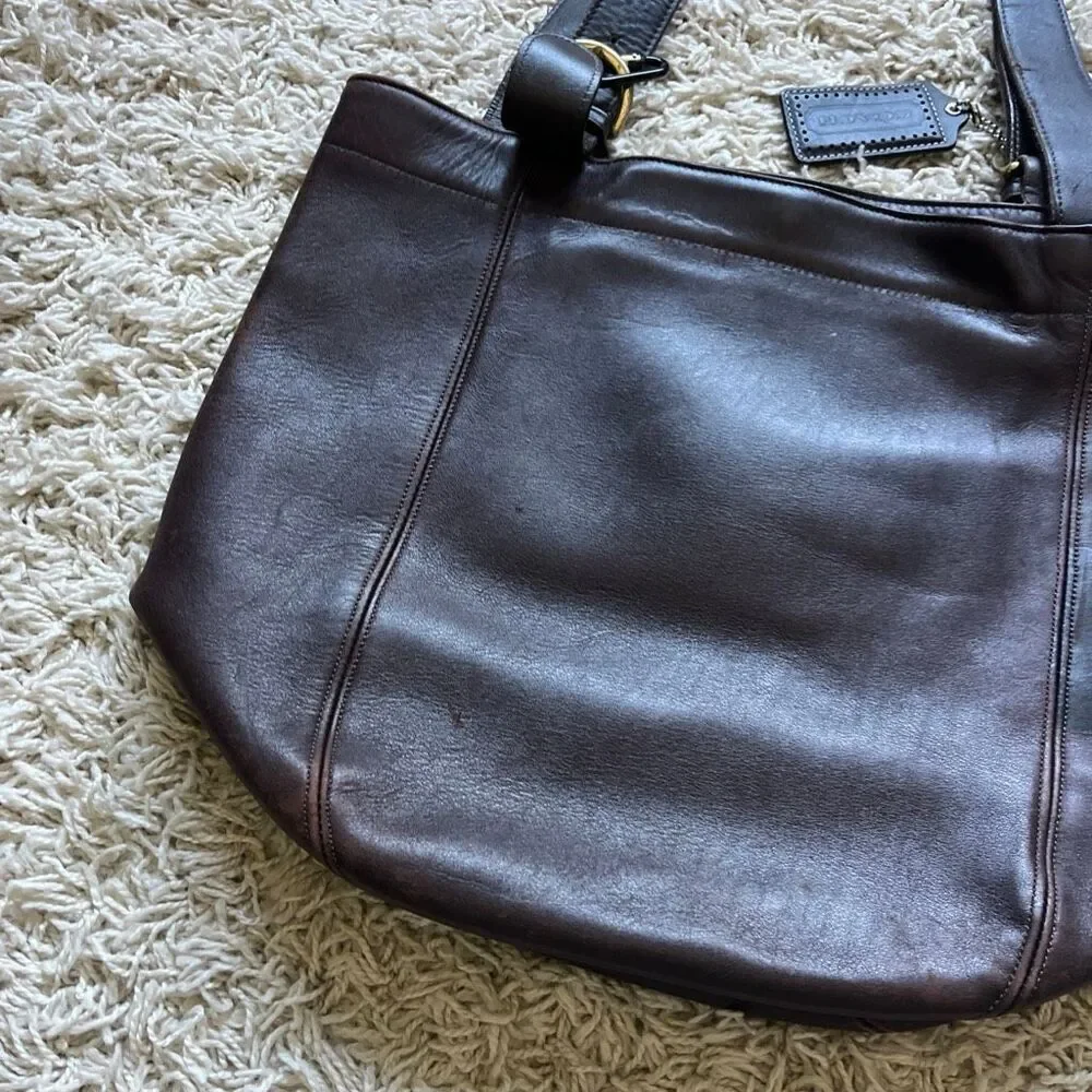 Vintage Coach Leather Shoulder Bucket Bag Purse Dark Brown Double Strap